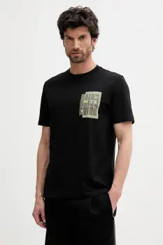 BOSS Orange tricou din bumbac culoarea negru, cu imprimeu, 50546920 imagine