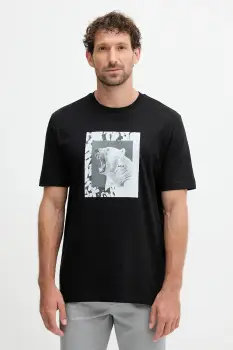 BOSS Orange tricou din bumbac culoarea negru, cu imprimeu, 50554615 imagine