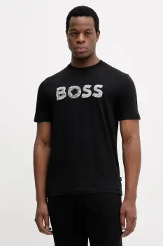 BOSS Orange tricou din bumbac culoarea negru, cu imprimeu, 50554616 imagine