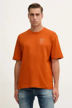 BOSS Orange tricou din bumbac culoarea portocaliu, cu imprimeu, 50546370 imagine