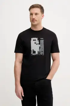 BOSS Orange tricou din bumbac Te_Imprint culoarea negru, cu imprimeu, 50556007 imagine