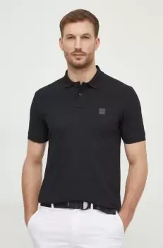 Boss Orange tricou polo barbati, culoarea negru, neted imagine