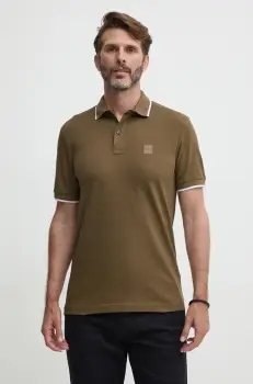 Boss Orange tricou polo barbati, culoarea verde, neted imagine