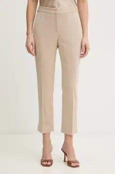 BOSS pantaloni culoarea bej, fason tigareta, high waist, 50555740 imagine