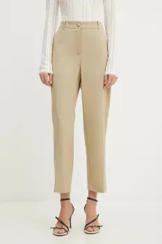 BOSS pantaloni de bumbac culoarea bej, drept, high waist, 50547650 imagine