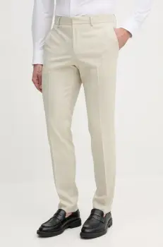 BOSS pantaloni de lana barbati, culoarea bej, mulata, 50540713 imagine