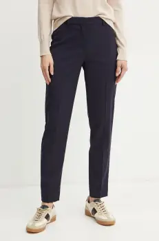 BOSS pantaloni de lana culoarea albastru marin, fason tigareta, high waist imagine
