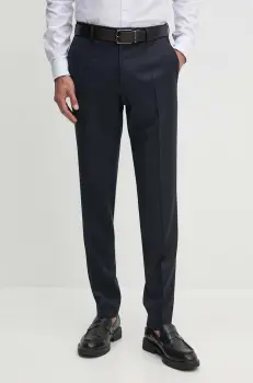 BOSS pantaloni de lana culoarea albastru marin, mulata, 50469174 imagine