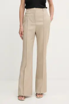 BOSS pantaloni de lana culoarea bej, drept, high waist, 50543311 imagine