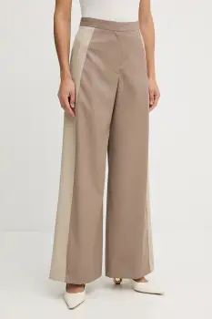 BOSS pantaloni de lana culoarea bej, lat, high waist, 50543410 imagine