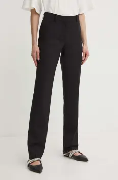 BOSS pantaloni de lana culoarea negru, drept, high waist, 50490045 imagine