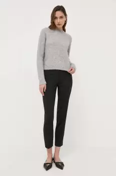 BOSS pantaloni de lana culoarea negru, fason tigareta, high waist imagine