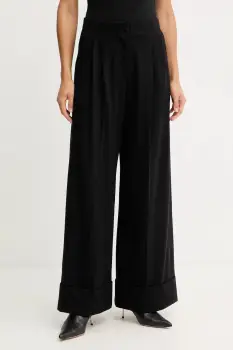 BOSS pantaloni de lana culoarea negru, lat, high waist, 50550804 imagine