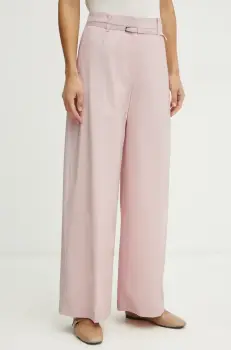 BOSS pantaloni de lana femei, culoarea roz, lat, high waist, 50537404 imagine