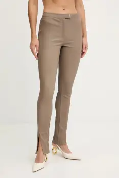 BOSS pantaloni de piele culoarea maro, mulata, high waist, 50541926 imagine