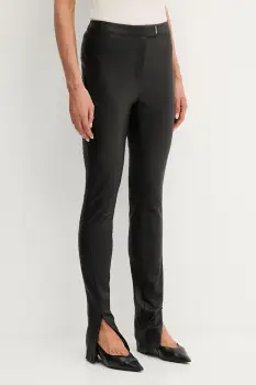 BOSS pantaloni de piele culoarea negru, mulata, high waist, 50541926 imagine