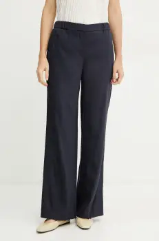 BOSS pantaloni din in femei, culoarea bleumarin, drept, high waist, 50540608 imagine