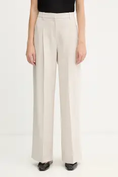 BOSS pantaloni din lana culoarea alb, drept, high waist, 50548280 imagine