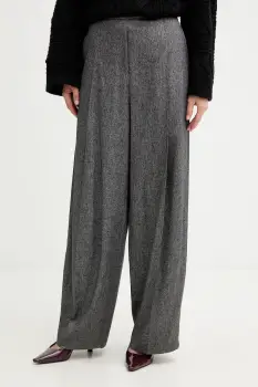 BOSS pantaloni din lana culoarea gri, drept, high waist, 50548212 imagine