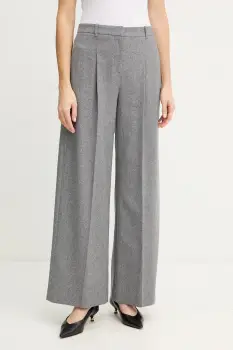 BOSS pantaloni din lana culoarea gri, drept, high waist, 50548280 imagine