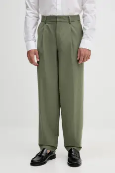 BOSS pantaloni din lana culoarea verde, drept, 50546294 imagine
