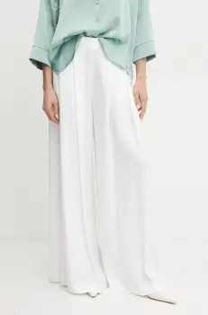 BOSS pantaloni femei, culoarea alb, lat, high waist, 50540618 imagine