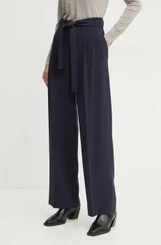 BOSS pantaloni femei, culoarea albastru marin, drept, high waist imagine