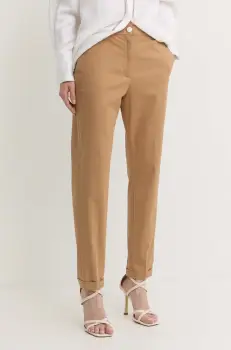 BOSS pantaloni femei, culoarea bej, drept, high waist 50490057 imagine
