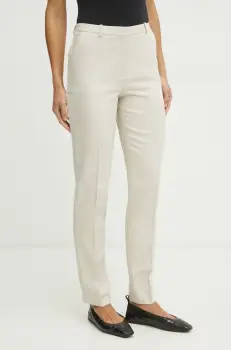 BOSS pantaloni femei, culoarea bej, drept, high waist, 50537461 imagine