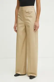 BOSS pantaloni femei, culoarea bej, drept, high waist, 50537462 imagine