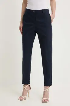 BOSS pantaloni femei, culoarea bleumarin, drept, high waist 50490057 imagine