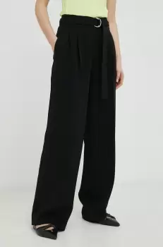 BOSS pantaloni femei, culoarea negru, drept, high waist imagine