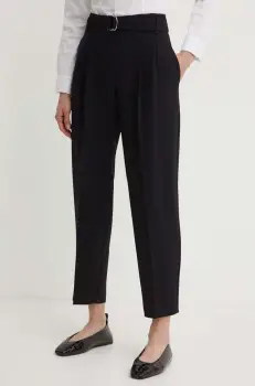 BOSS pantaloni femei, culoarea negru, drept, high waist imagine