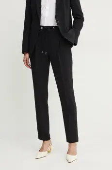 BOSS pantaloni femei, culoarea negru, drept, high waist, 50490039 imagine