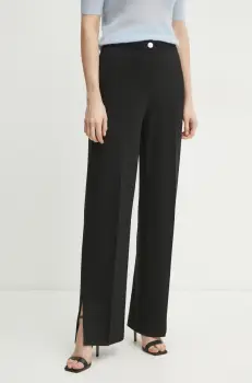 BOSS pantaloni femei, culoarea negru, drept, high waist, 50537782 imagine