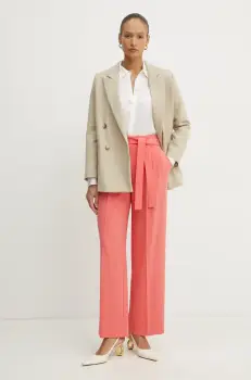 BOSS pantaloni femei, culoarea roz, drept, high waist imagine