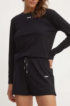 BOSS pantaloni scurti de lounge culoarea negru, neted, high waist imagine