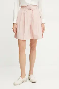 BOSS pantaloni scurti din lana femei, culoarea roz, neted, high waist, 50537395 imagine