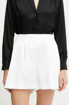 BOSS pantaloni scurti femei, culoarea alb, neted, high waist, 50537474 imagine