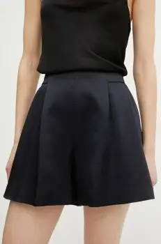 BOSS pantaloni scurti femei, culoarea albastru marin, neted, high waist, 50537474 imagine