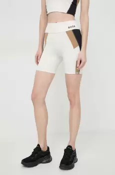 BOSS pantaloni scurti femei, culoarea bej, modelator, high waist imagine