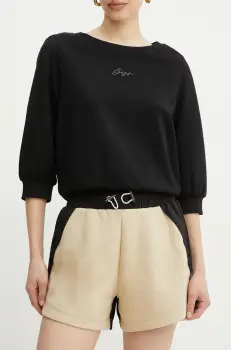 BOSS pantaloni scurti femei, culoarea bej, neted, high waist, 50541331 imagine