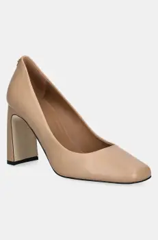 BOSS pantofi de piele Charlieze culoarea bej, cu toc drept, 50536335 imagine