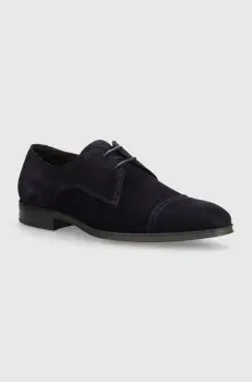 BOSS pantofi de piele intoarsa Theon barbati, culoarea albastru marin, 50523050 imagine