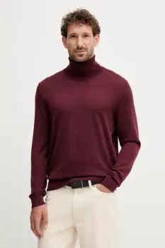 BOSS pulover de casmir BECKHAM X BOSS culoarea bordo, light, cu guler, 50557974 imagine