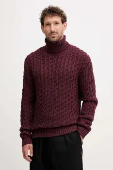 BOSS pulover de lana BECKHAM X BOSS culoarea bordo, cu guler, 50554338 imagine