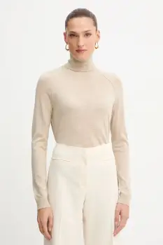 BOSS pulover de lana culoarea bej, light, cu guler, 50548298 imagine