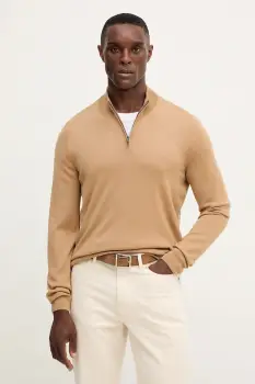 BOSS pulover de lana culoarea bej, light, cu turtleneck, 50528300 imagine