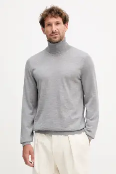 BOSS pulover de lana culoarea bordo, light, cu guler imagine