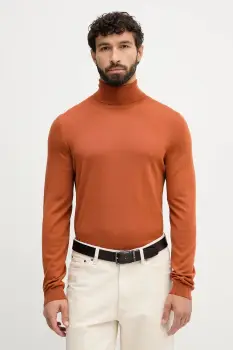 BOSS pulover de lana culoarea gri, light, cu guler, 50468262 imagine